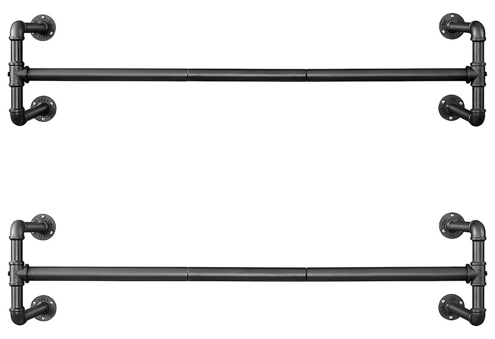 Cabideiro de parede em tubo industrial, conjunto de 2 para roupas | SONGMICS | 110 x 30 x 29,5 cm | preto | HSR64BK-02.