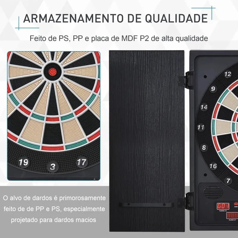 Alvo eletrônico digital para até 8 jogadores com 12 dardos e 30 pontas