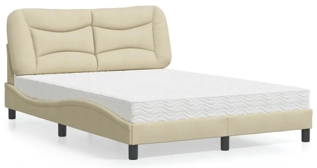 Cama com colchão 140x200 cm tecido cor creme