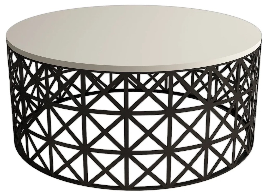 Mesa de Centro Selin Metal Ferforje – Creme e Preto – 90x90x38 cm