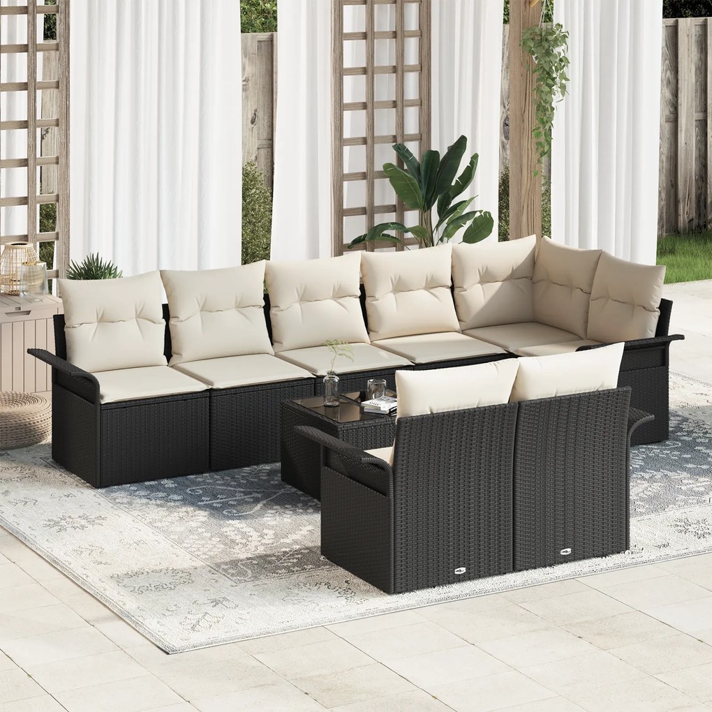 Conjunto de Sofá de Jardim vidaXL com 8 Peças e Almofadas Rattan Poliéster Marrom