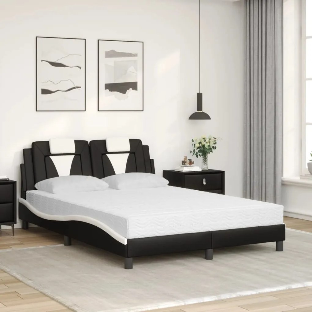 Cama com colchão 120x200 cm couro artificial preto e branco