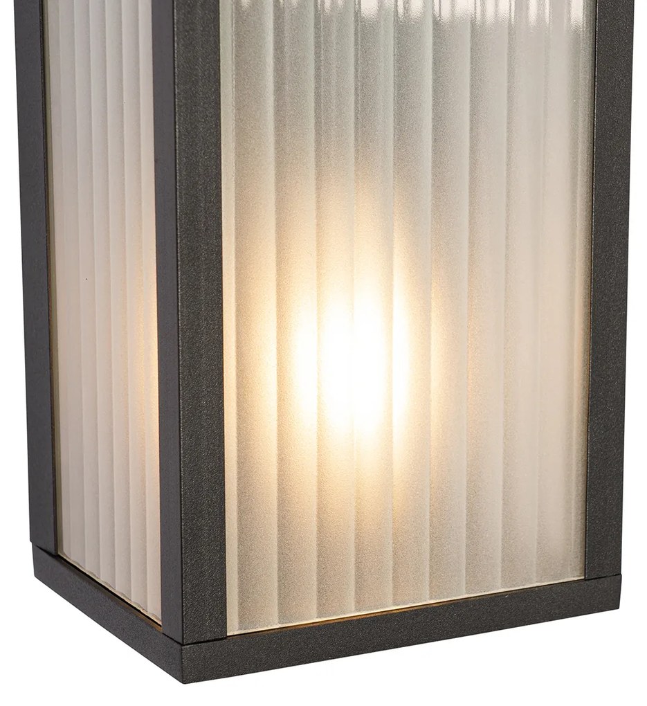 LED Candeeiro de parede exterior inteligente preto com vidro canelado incl. 2 Wifi A60 - Charlois Moderno