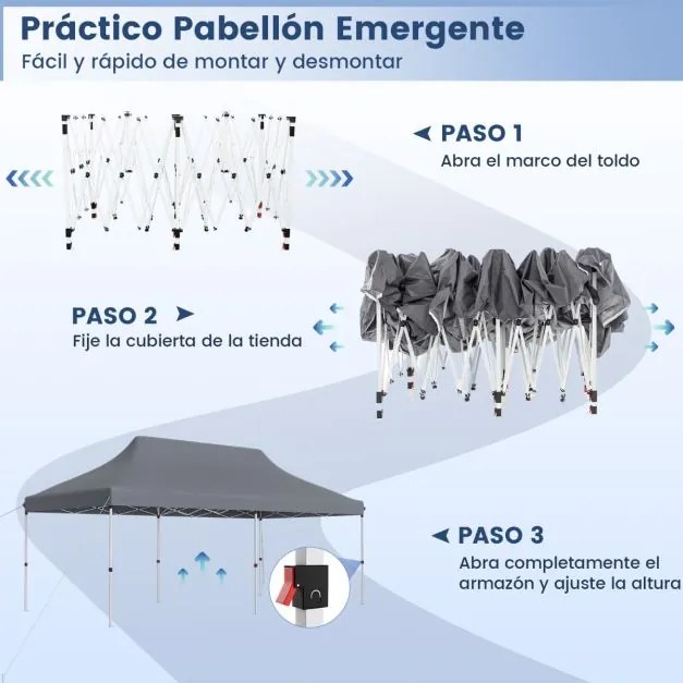 Tenda para festas, eventos jardim dobrável impermeável de 3 x 6 m com bolsa de transporte Proteção solar Tenda resistente Cinzento