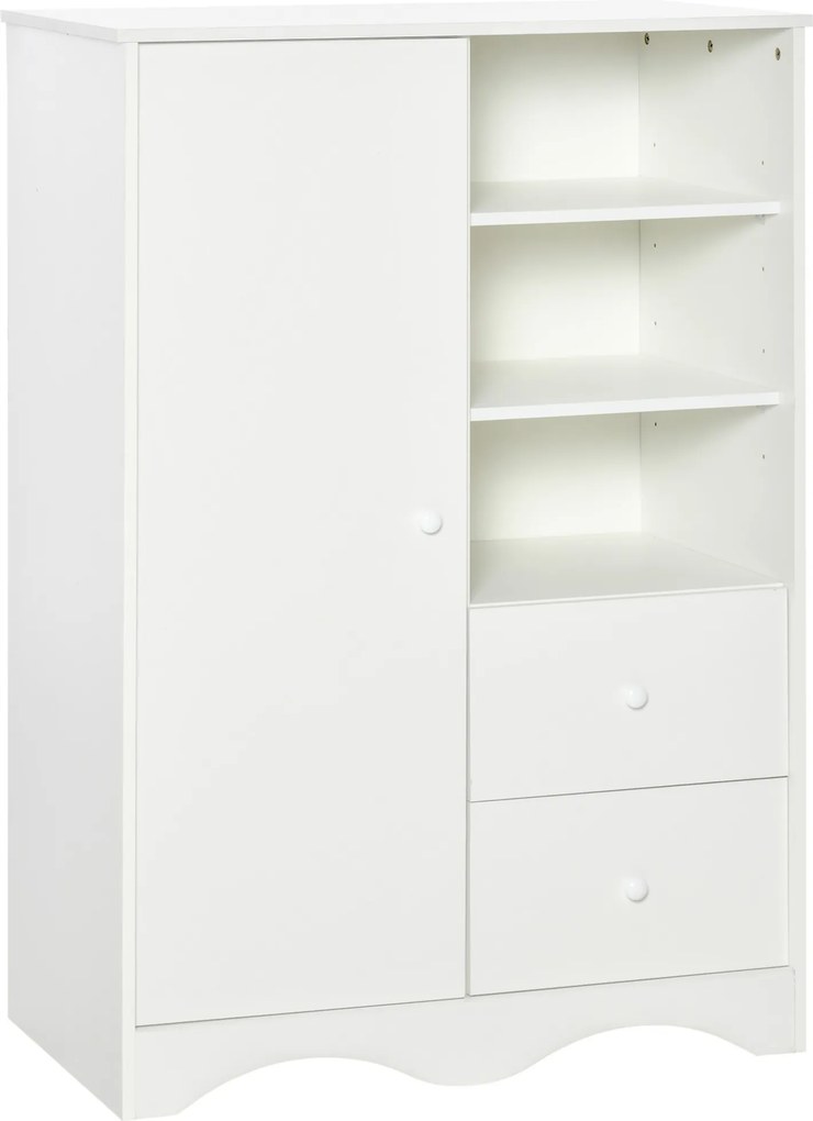 HOMCOM Armário Multiuso Branco 5 Prateleiras 3 Compartimentos Abertos e 2 Gavetas 85,7x49,2x123,8 cm | Aosom Portugal