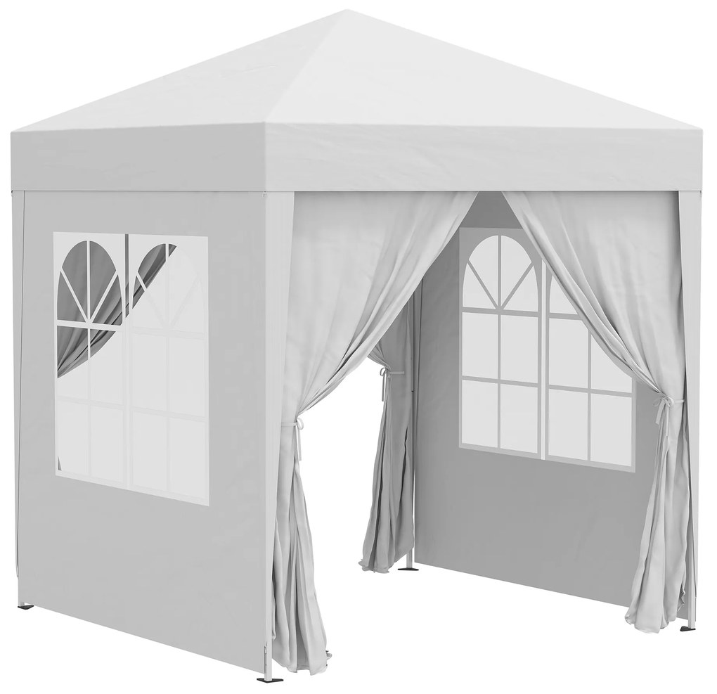 Outsunny Tenda Dobrável 2x2 m Tenda de Jardim com 4 Paredes Laterais Tecido Oxford 2 Portas 2 Janelas para Exterior Campismo Branco | Aosom Portugal