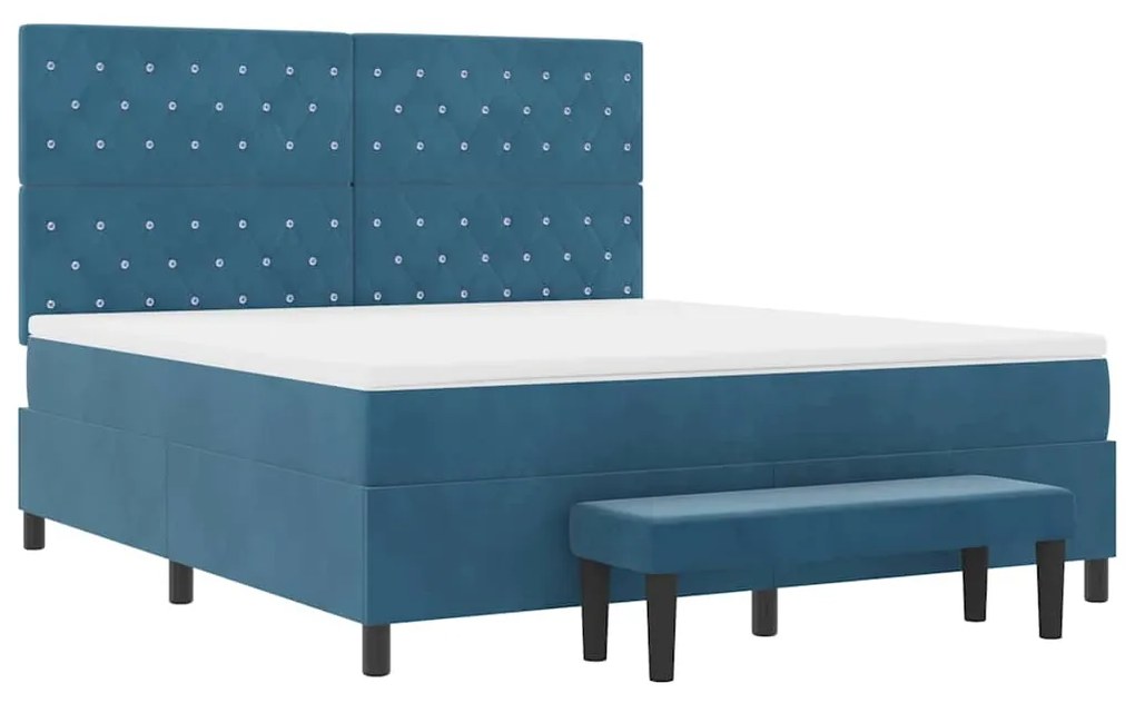 Cama Box Spring com Colchão e Banco Azul Escuro 180x200 cm Veludo