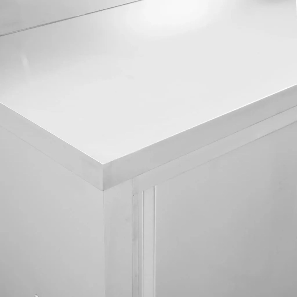 Mesas trabalho c/ portas correr 2pcs 200x50x(95-97)cm aço inox.