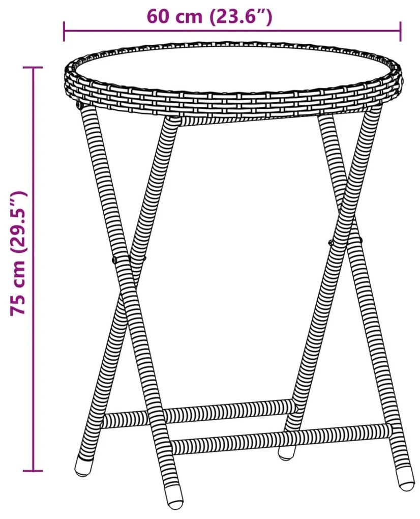 3 pcs conjunto de bistrô com almofadões vime PE/vidro cinza