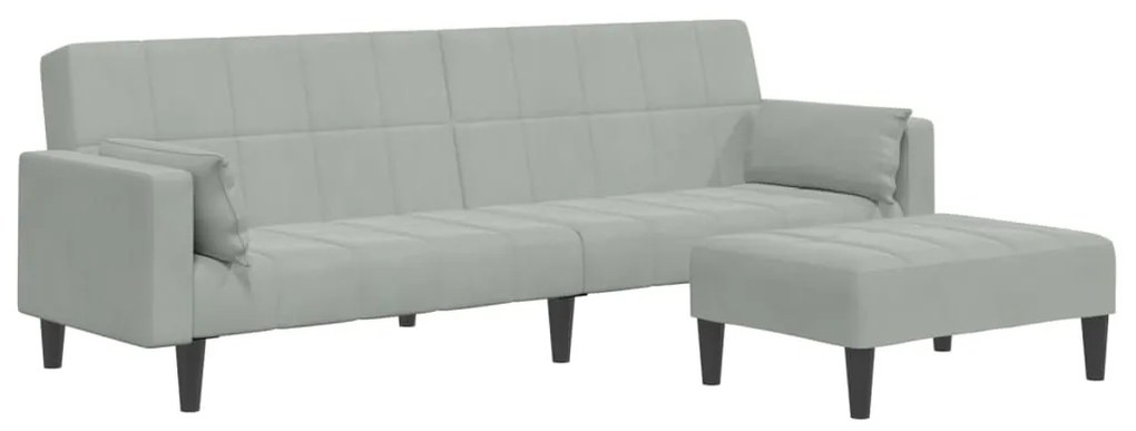 Sofá-cama 2 lugares c/ apoio de pés veludo cinza-claro