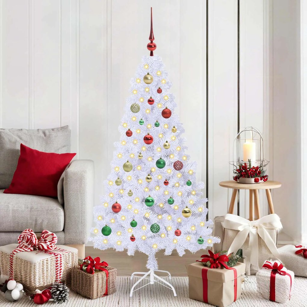 vidaXL Árvore de Natal Artificial com 150 LEDs Branco 150 cm PVC e Aço