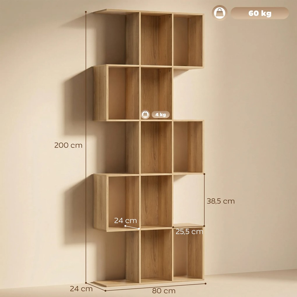 Estante de 5 Níveis Estante de Livros Estreita Estante em Forma de S 80x24x200 cm Carvalho