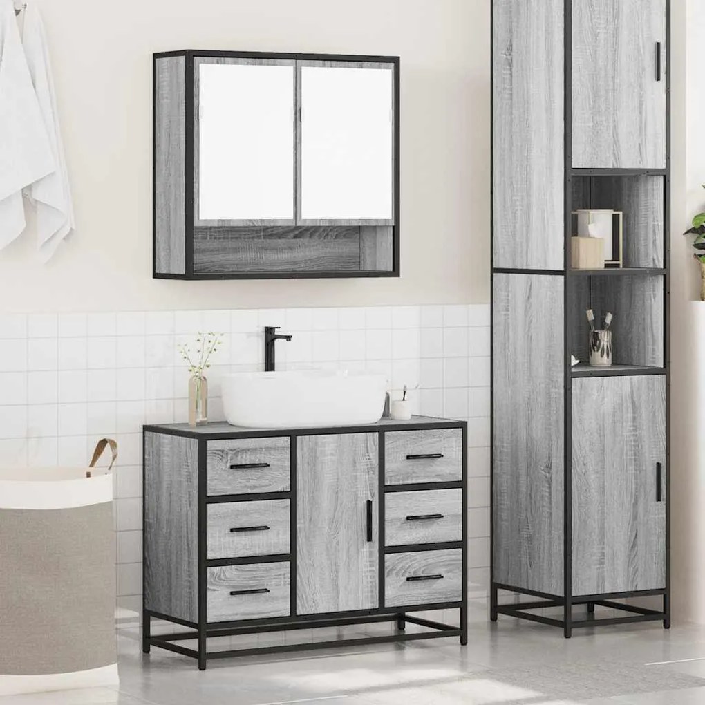 2 pcs conjunto móveis WC derivados de madeira sonoma cinza