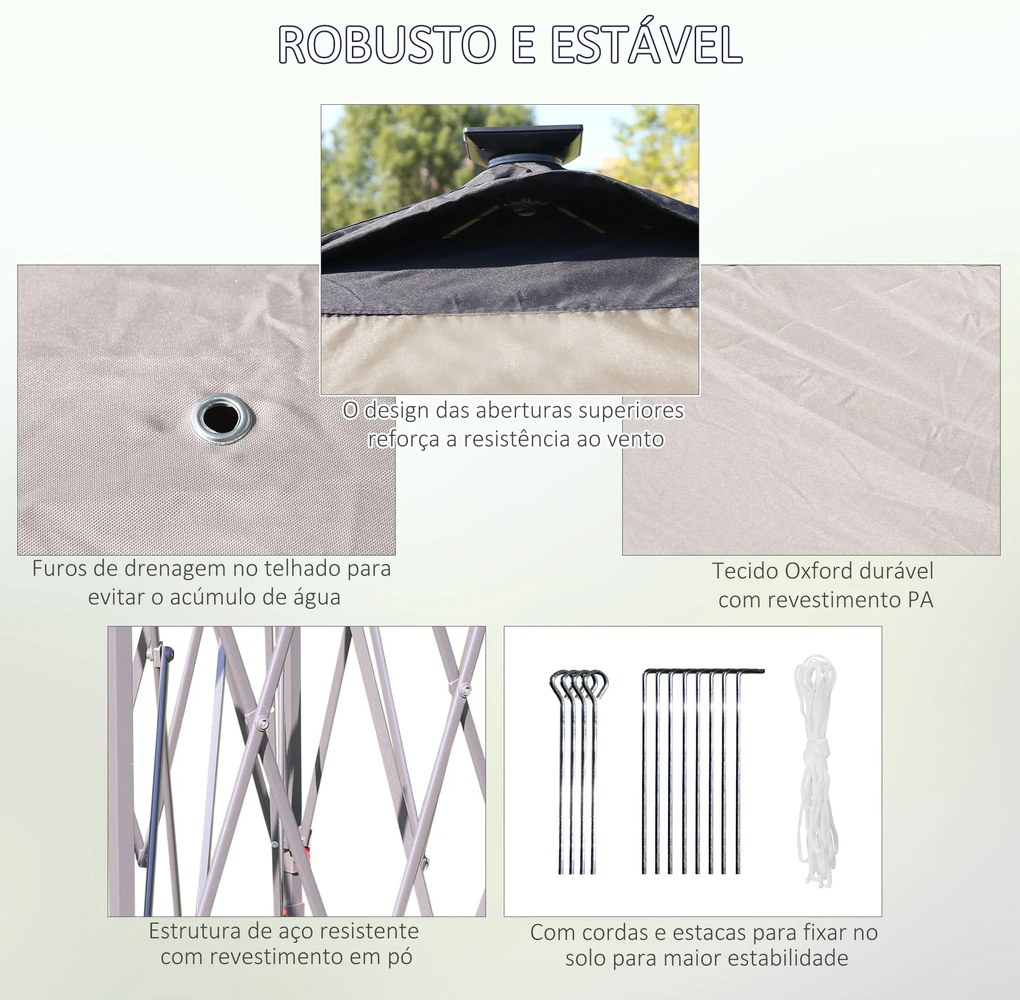 Tenda Dobrável Exterior 3,3x3,3x2,9 m com Luzes LED e Controle Remoto