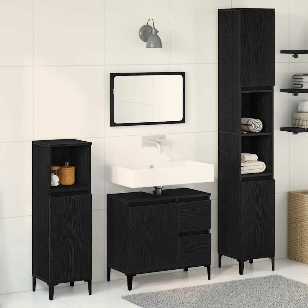 vidaXL Conjunto de Móveis para Banheiro 3 pcs Preto 30 x 30 x 180 cm