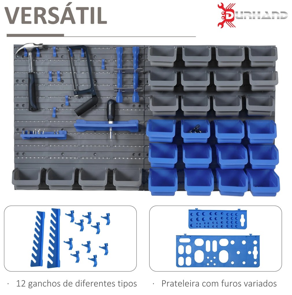 DURHAND Prateleira de Parede Organizador de Ferramentas de 44 Peças 54