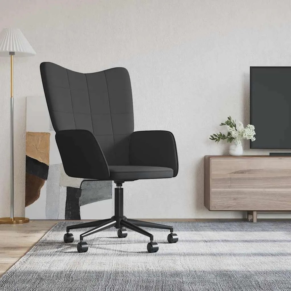vidaXL Cadeira de descanso PVC e veludo preto