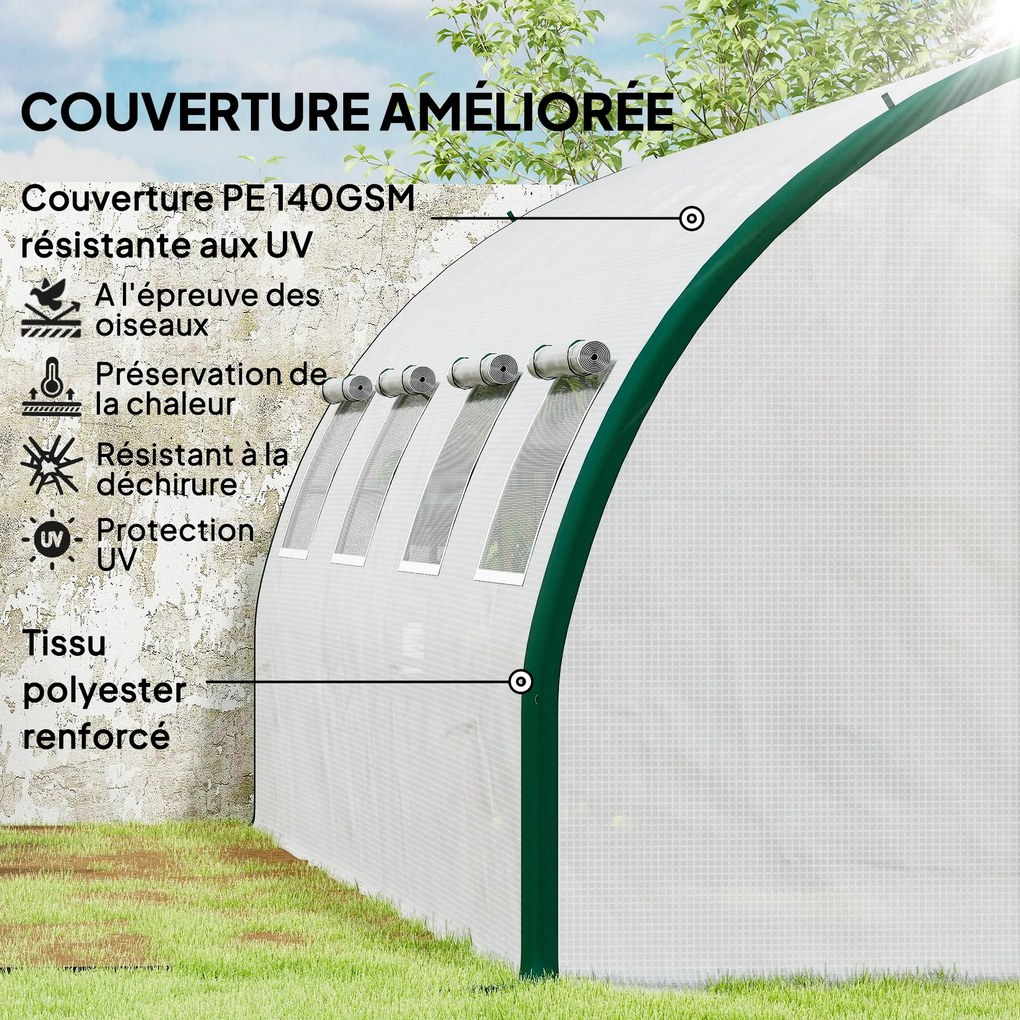 Estufa tipo túnel para jardim 600 x 300 x 200 cm com 18 m², estufa tipo túnel para jardim com portas e 8 janelas, lona de PE de 140 g/m², branca