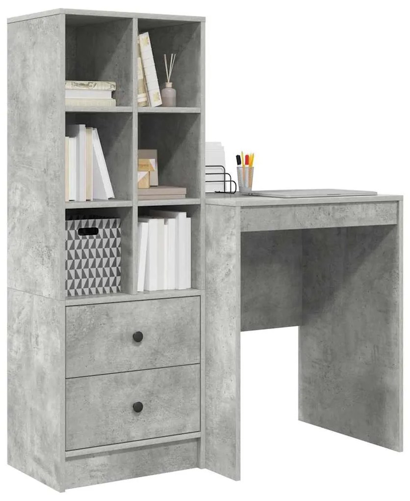 Mesa com Armazenamento Cinza Concreto Madeira Engenheirada