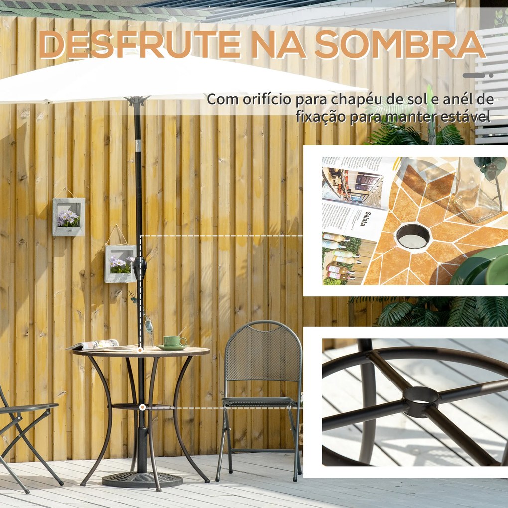 Outsunny Mesa de Jardim Redonda Mesa Auxiliar de Mosaico com Pés de Metal com Orifício para Chapéu de Sol para Pátio Terraço Ø75x75 Bege e Marrom