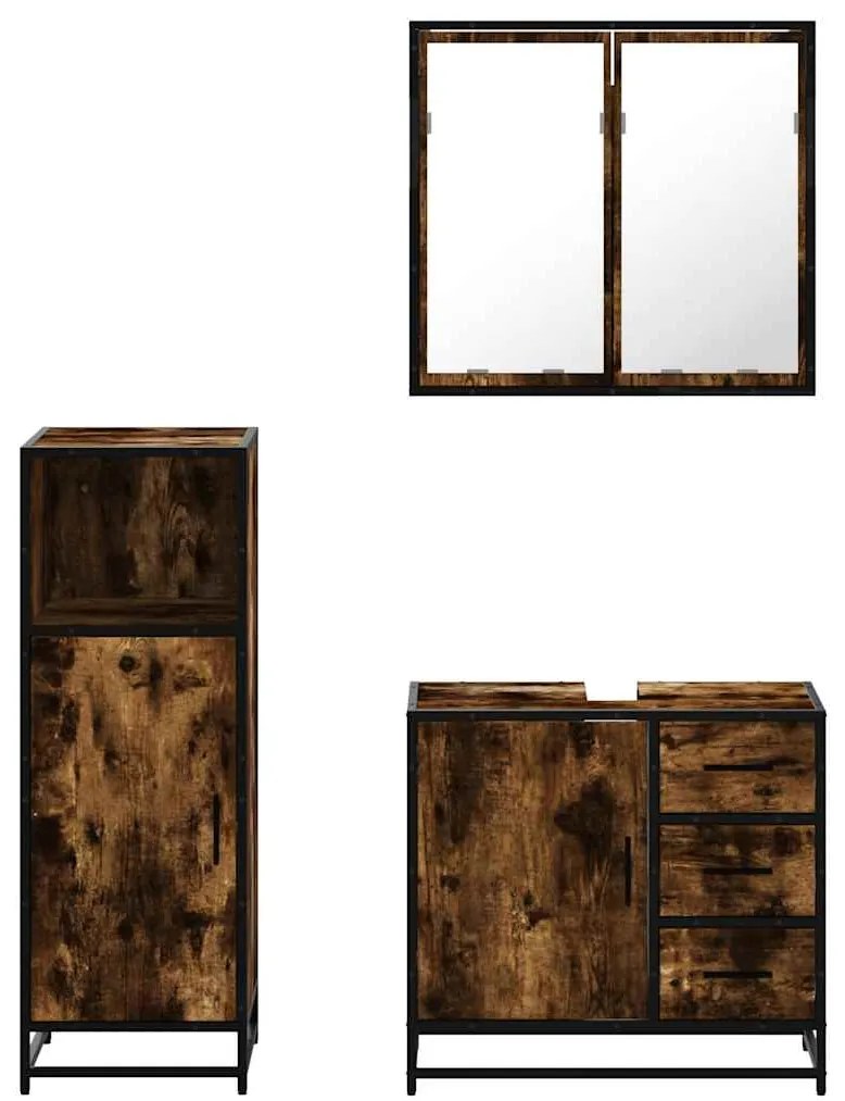 3 pcs conjunto de móveis WC madeira processada carvalho fumado