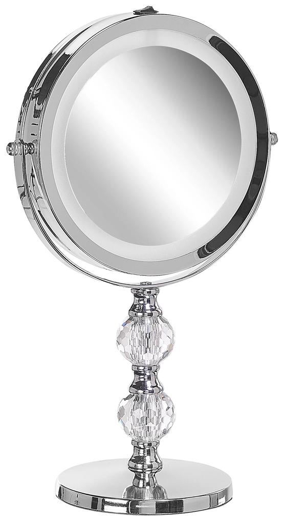 Espelho de maquilhagem prateado com LED ø 18 cm CLAIRA Beliani