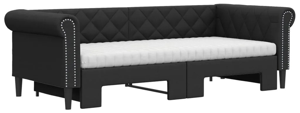 Sofá-cama com gavetão e colchões 90x200 cm artificial preto