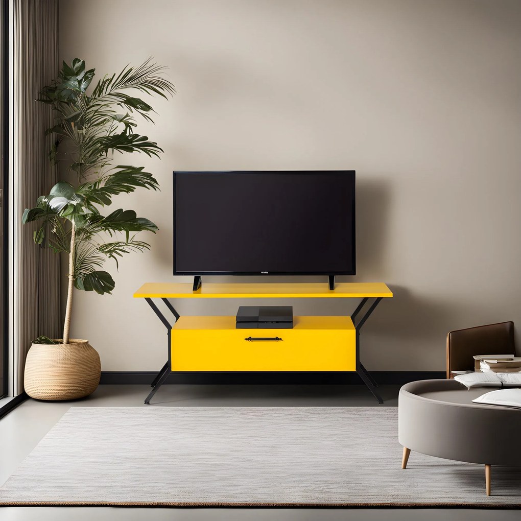 Móvel TV Tarz – Amarelo/Preto – 125x54x35 cm