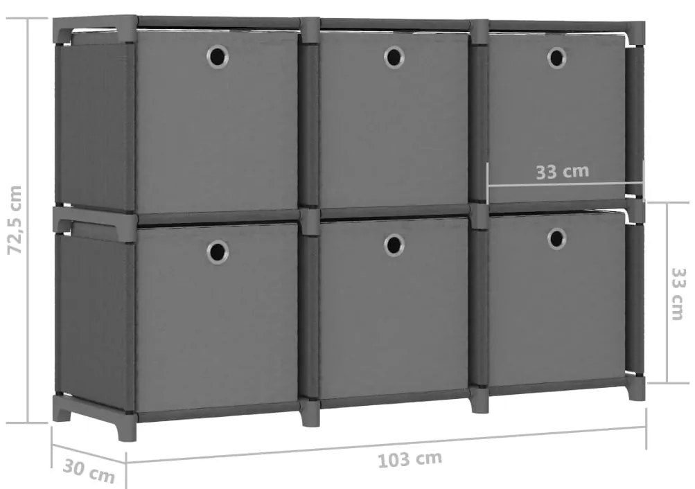 Unid. prateleiras 6 cubos c/ caixas 103x30x72,5cm tecido cinza