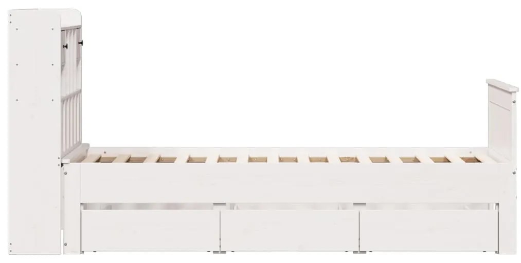 Cama com estante sem colchão 75x190 cm pinho maciço branco