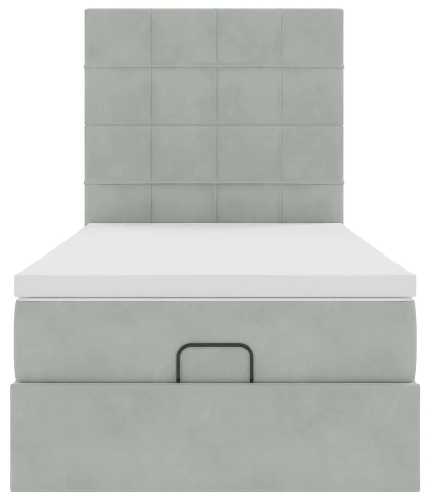 Estrutura cama otomana colchões 90x200 cm veludo cinzento claro