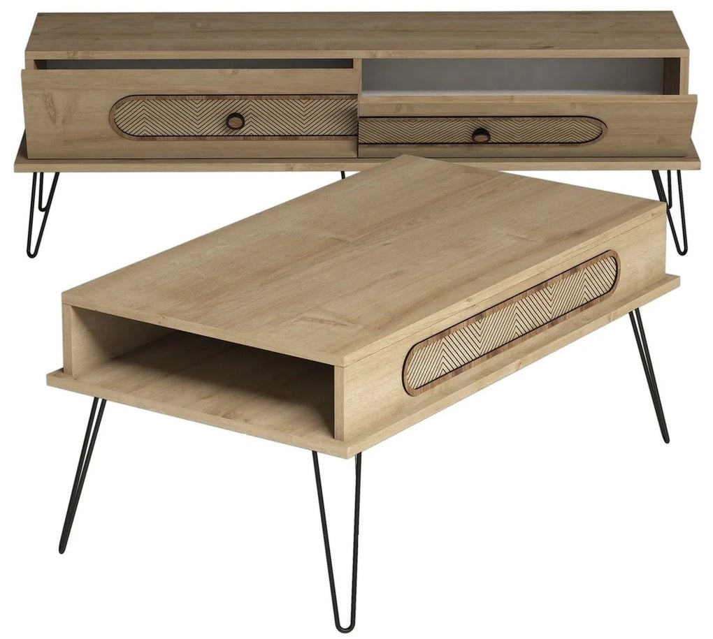 Conjunto de Mobiliário para Sala Ekol – Carvalho – TV: 145x45x37 cm, M