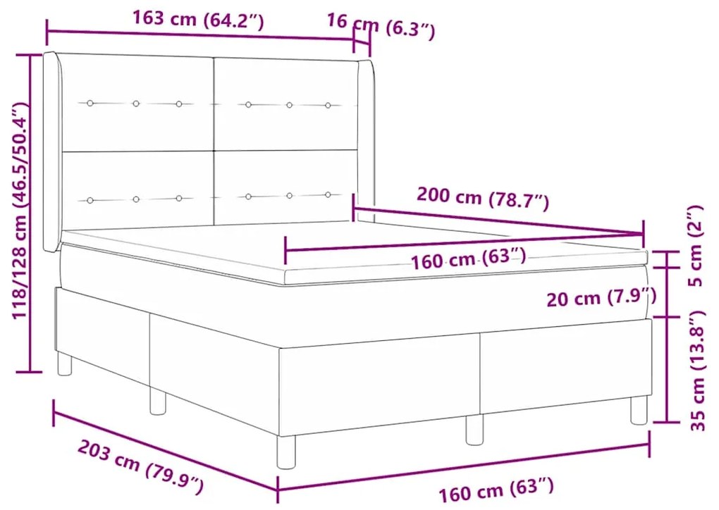 Cama Box com Colchão Rosa 160x200 cm Veludo