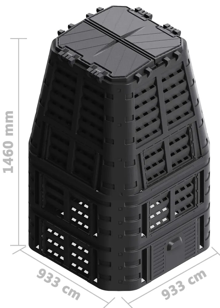 Caixote de compostagem para jardim 93,3x93,3x146 cm 1000 L preto