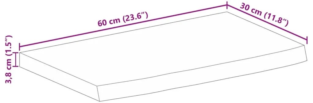Tampo de mesa c/ borda viva 60x30x3,8cm mangueira áspera maciça