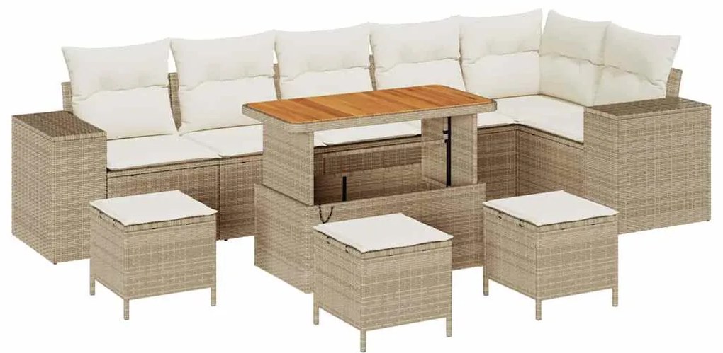 Conjunto de Sofá de Jardim com Almofadas de 10 Peças Bege Polirattan A