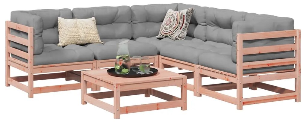 vidaXL 6 pcs conj. sofás jardim c/ almofadões madeira abeto-de-douglas