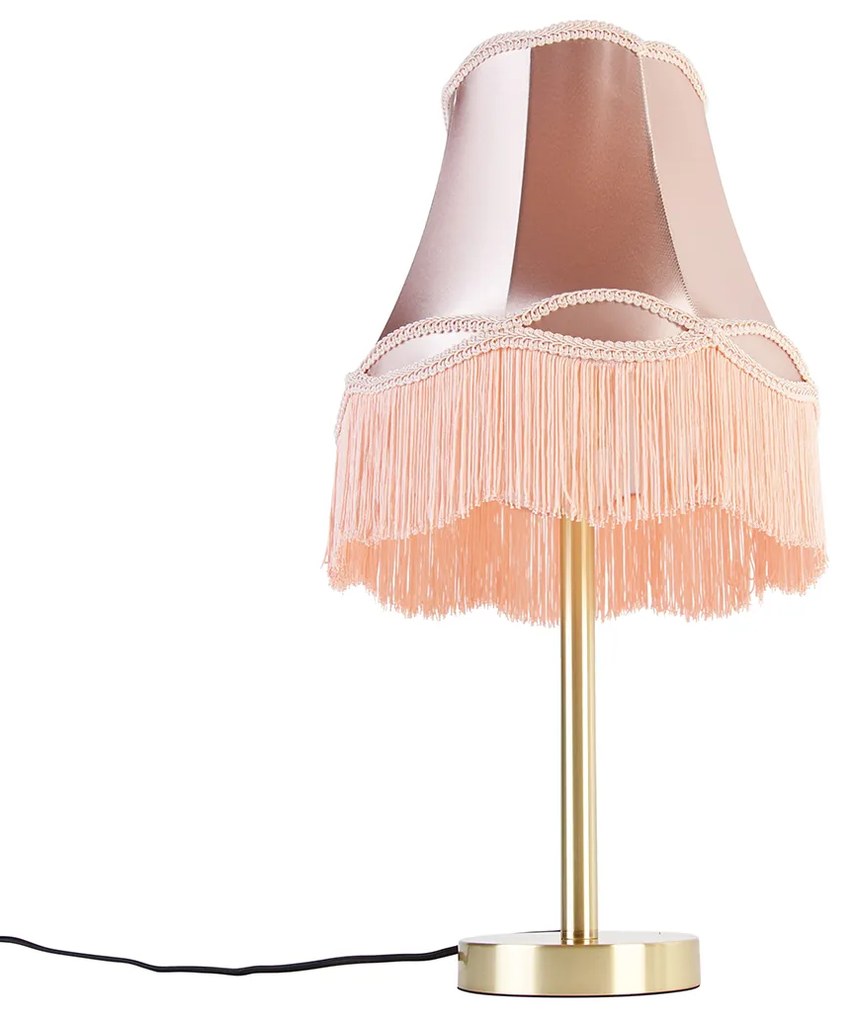 Candeeiro de mesa clássico em latão com cúpula cor-de-rosa Granny 30 cm - Simplo Clássico / Antigo