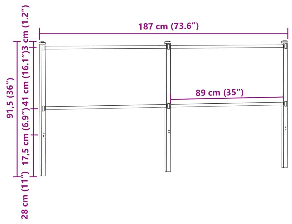 Cabeceira de cama 180cm derivados madeira/aço carvalho castanho