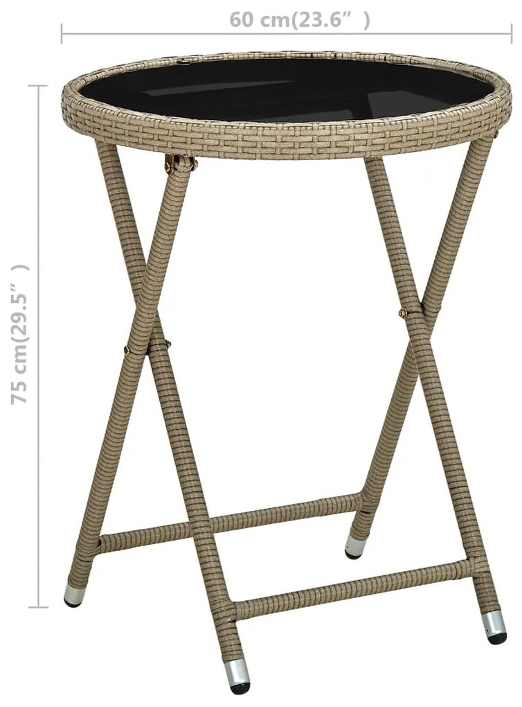 Mesa de chá 60 cm vime PE e vidro temperado bege