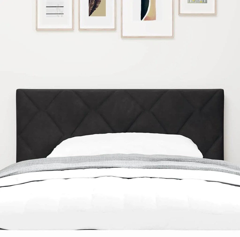 Cabeceira em veludo preto com design de bloco de diamante - 90cm