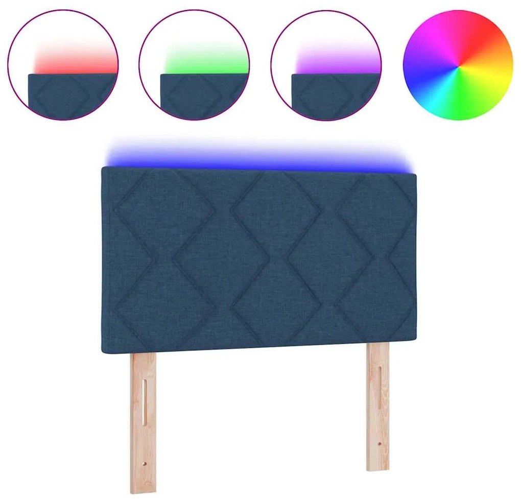 Cabeceira LED vidaXL Design de Blocos de Diamante Azul 80 cm Tecido