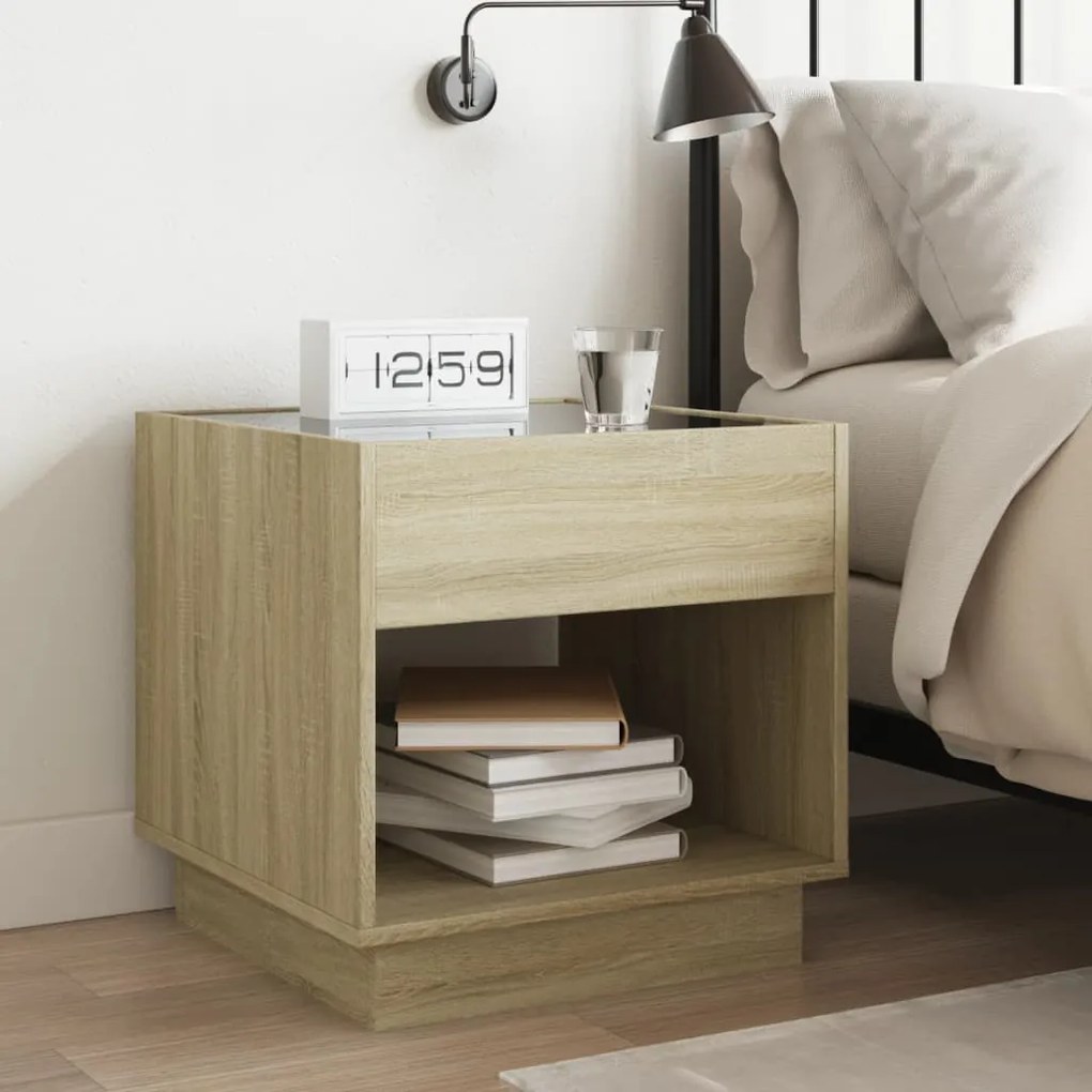 Mesa de cabeceira c/ LED Infinity 50x50x50 cm carvalho sonoma