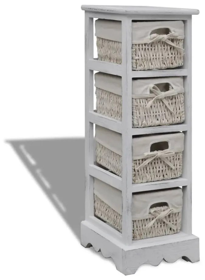 240797 vidaXL Prateleiras de arrumação em madeira com 4 cestos, branco