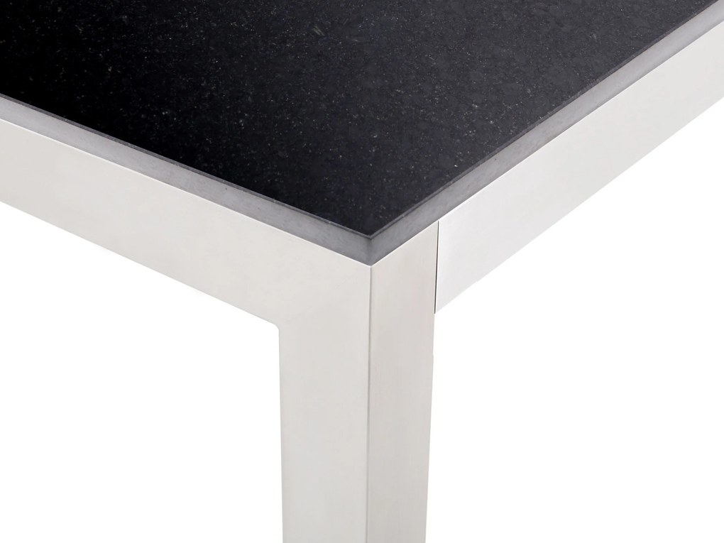 Mesa de refeições em inox e tampo em  granito preto polido 180 x 90 cm GROSSETO Beliani