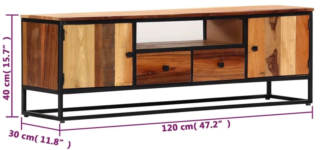 Móvel de TV 120x30x40 cm madeira recuperada maciça e aço