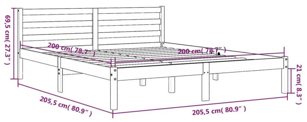 Estrutura de cama 200x200 cm pinho maciço castanho cera