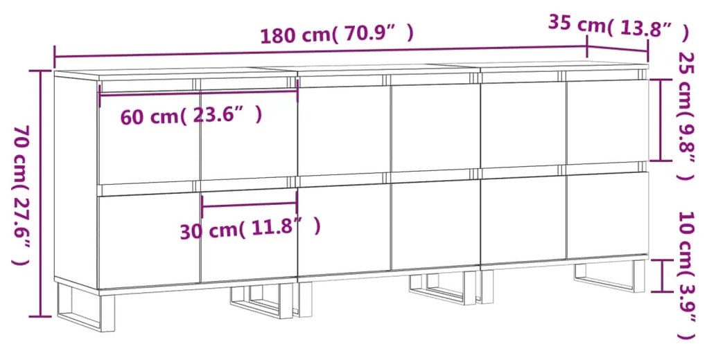 Aparadores 3 pcs derivados de madeira cinzento cimento