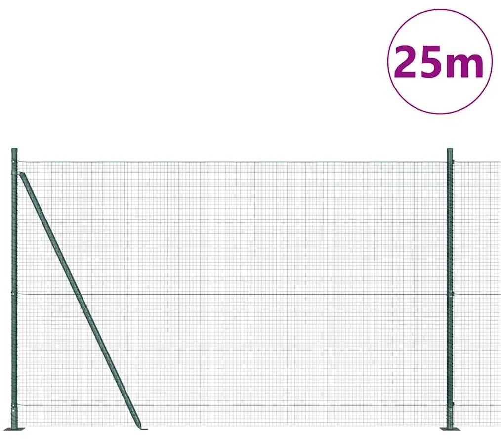 Cerca de Arame Soldado com 13 Postes Flangeados Verde 1.5x25 m Aço