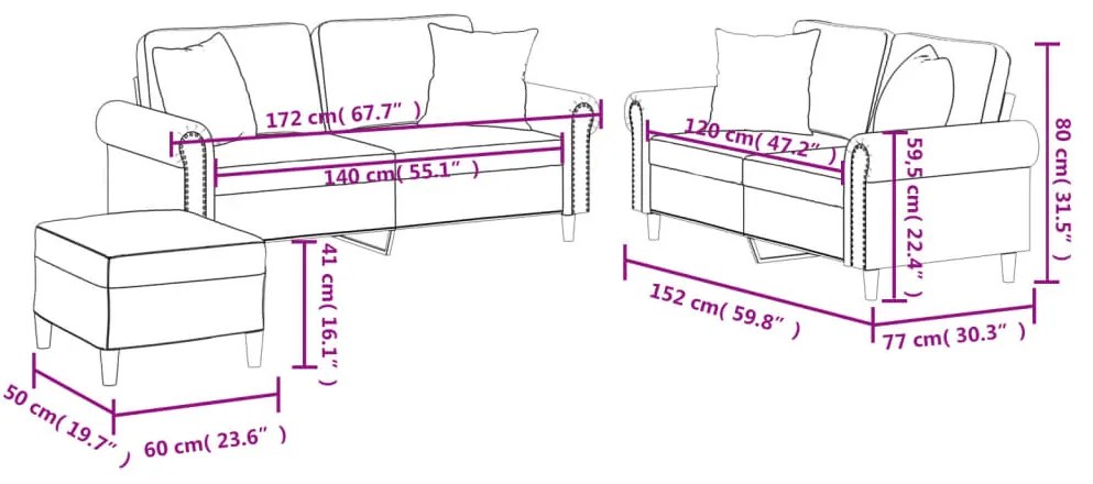 3 pcs conjunto sofás c/ almofadas couro artificial cappuccino